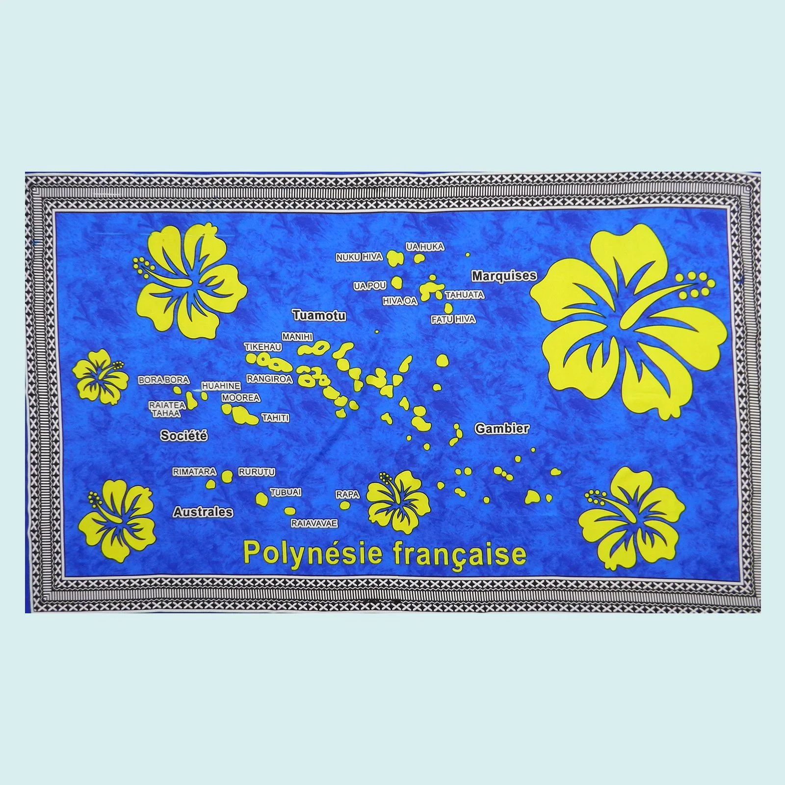 Paréo bleu carte de la Polynésie || PAV018