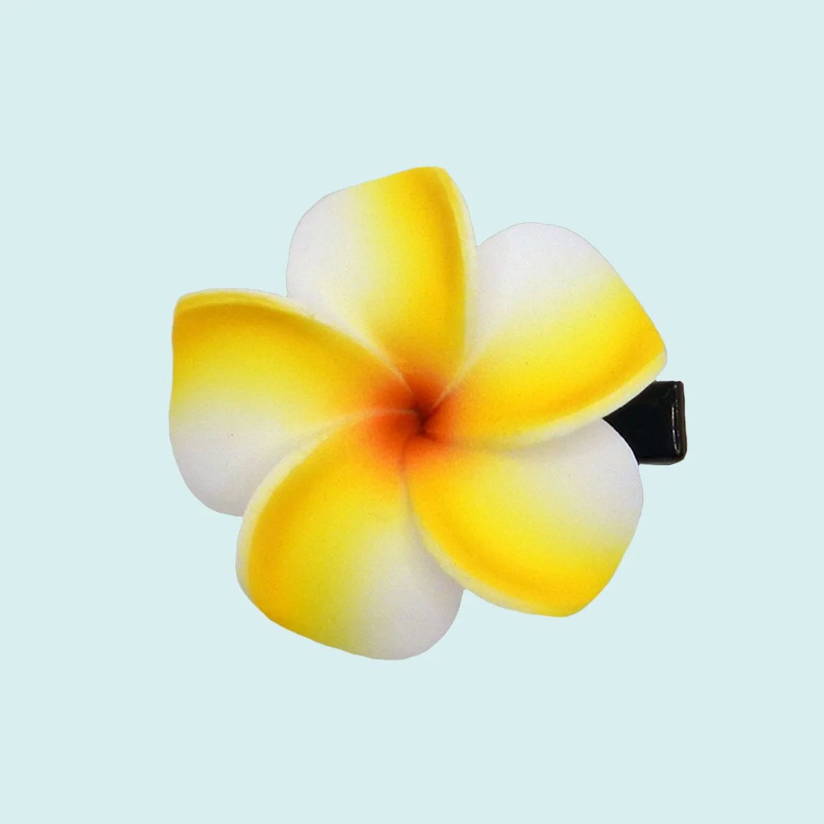 Petit frangipanier jaune blanc sur pince || PIN014