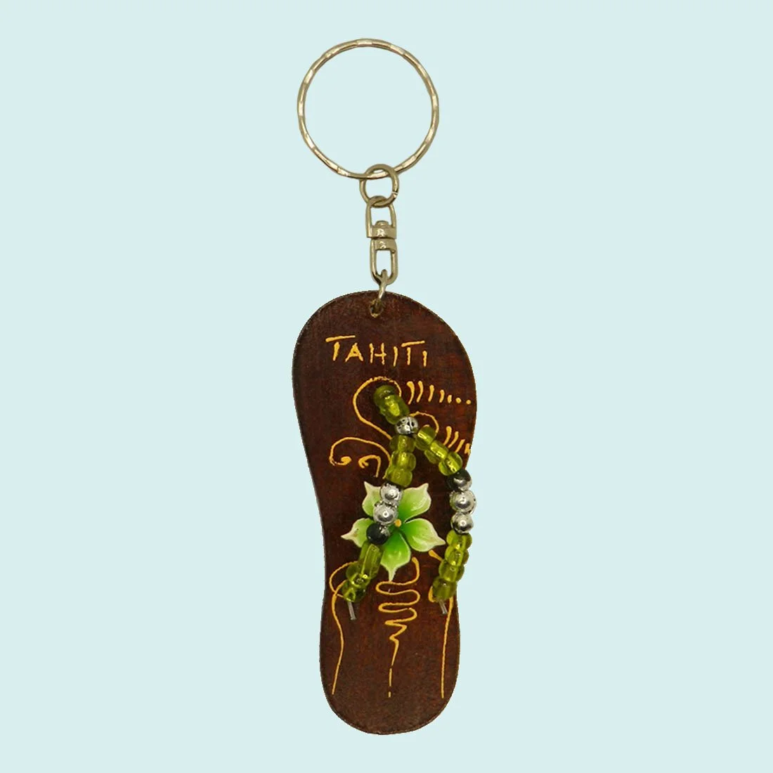 Porte clefs en bois savate tipanier vert || CUP041