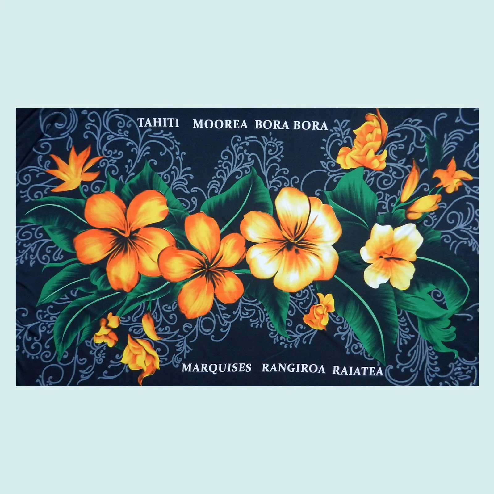 Paréo noir multiples frangipanier || PAV004