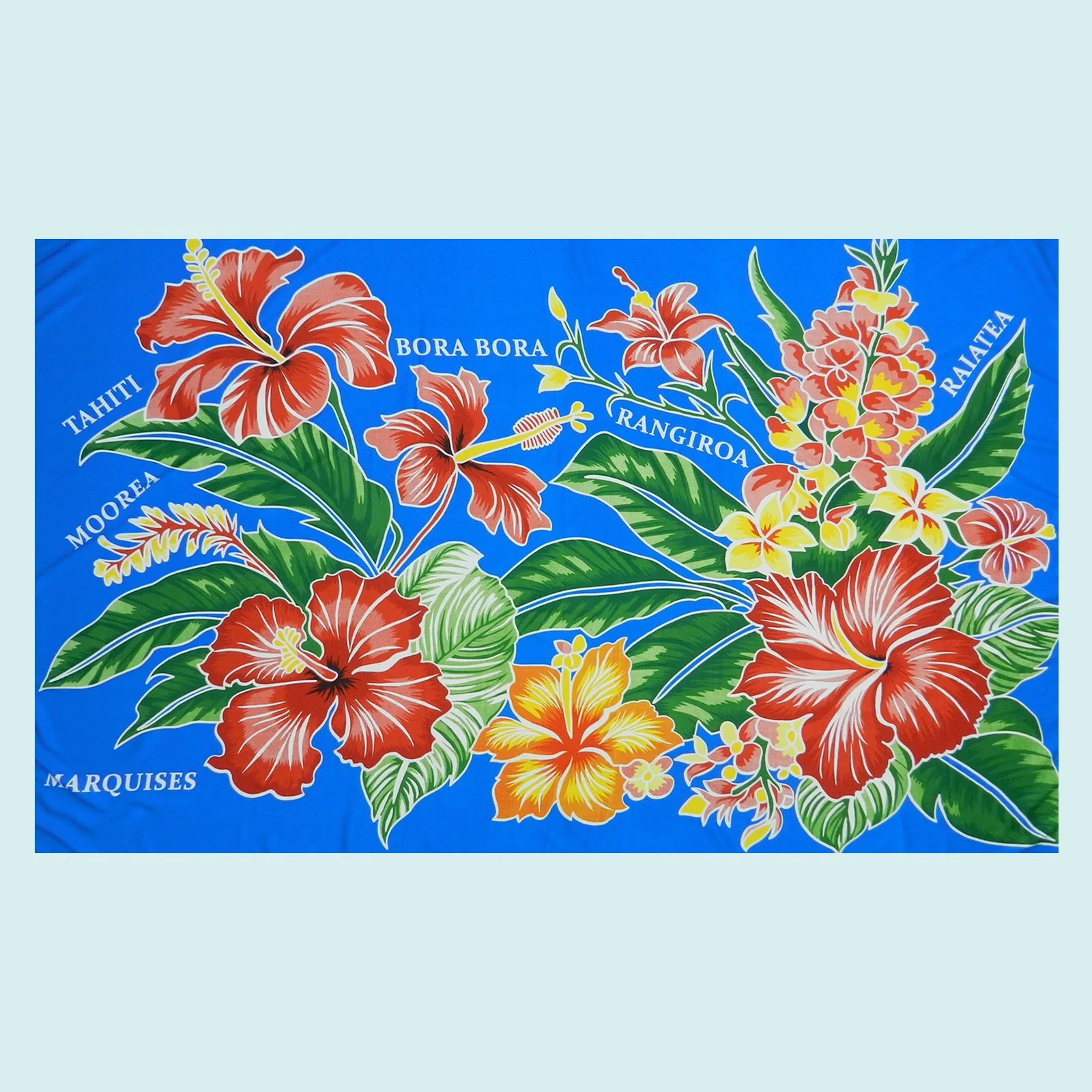 Paréo bleu multiples hibiscus feuillages || PAV001