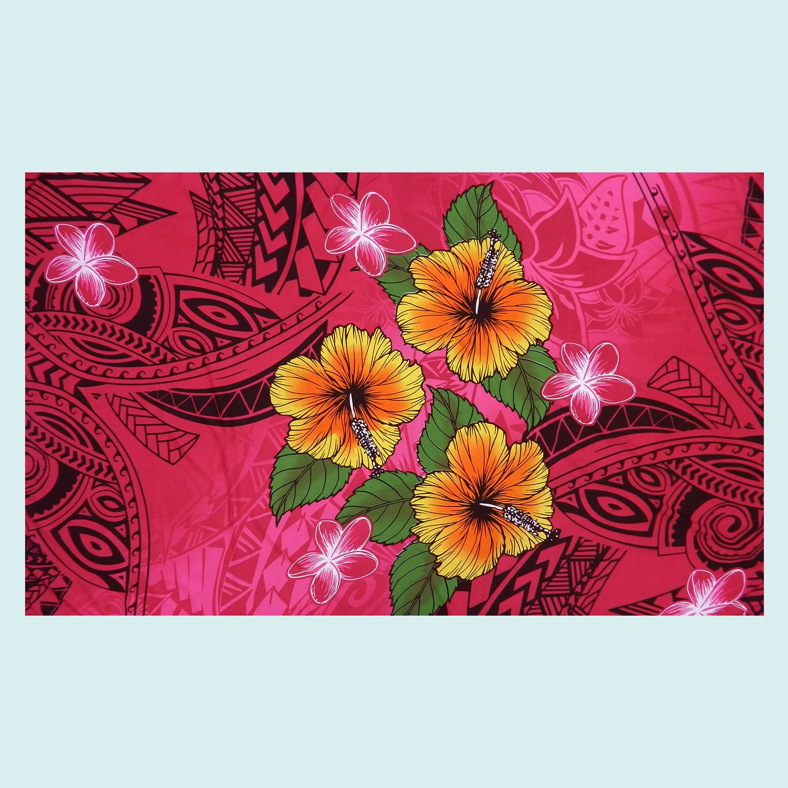 Paréo rose fushia hibiscus et motifs maohi || PAV006