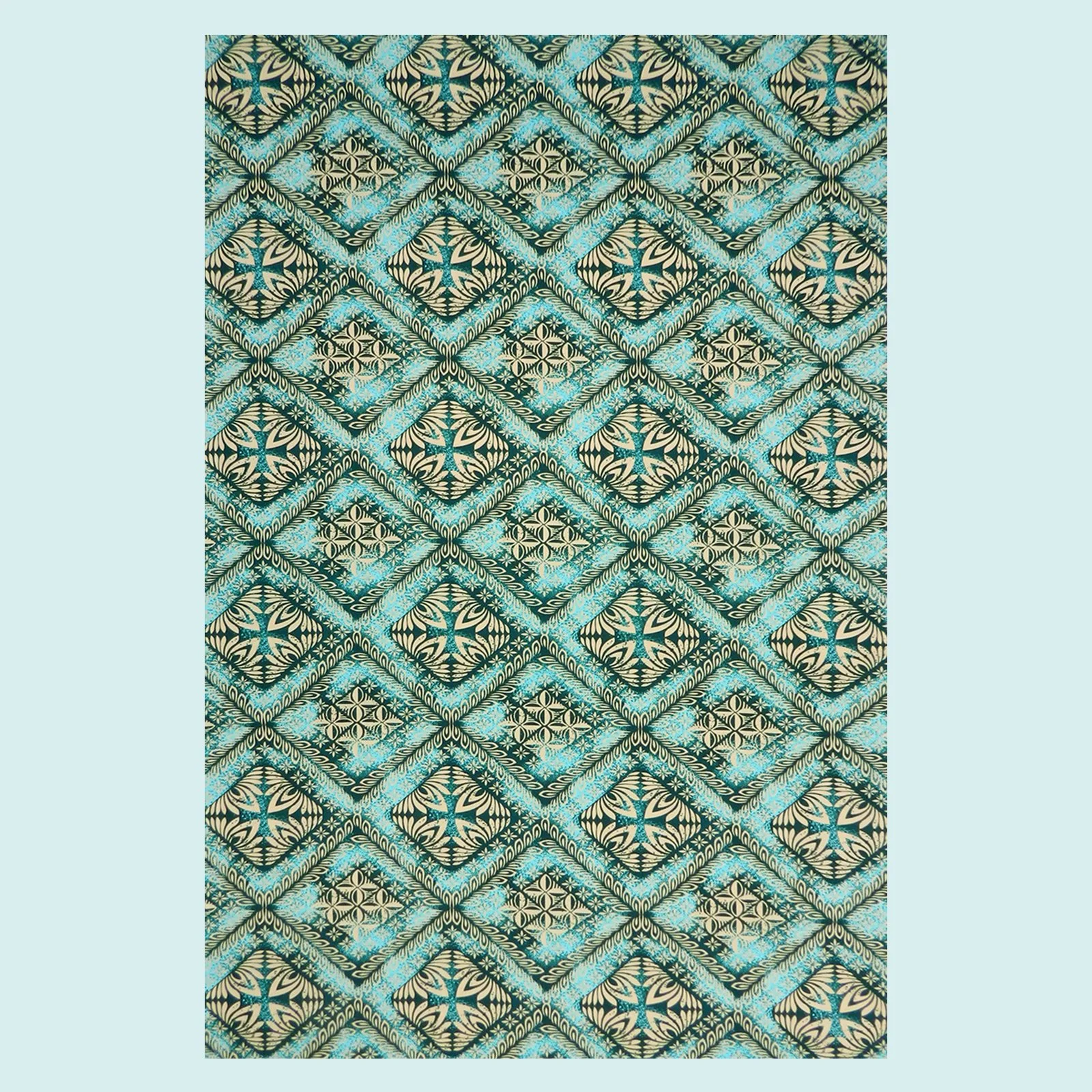 Tissu vert émeraude motif tapa || TIC053