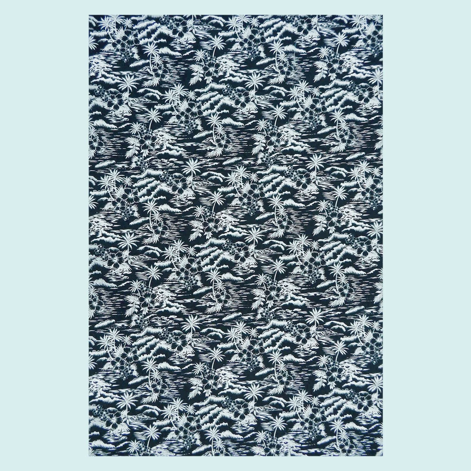 Tissu noir hibiscus ile et cocotier || TIC090