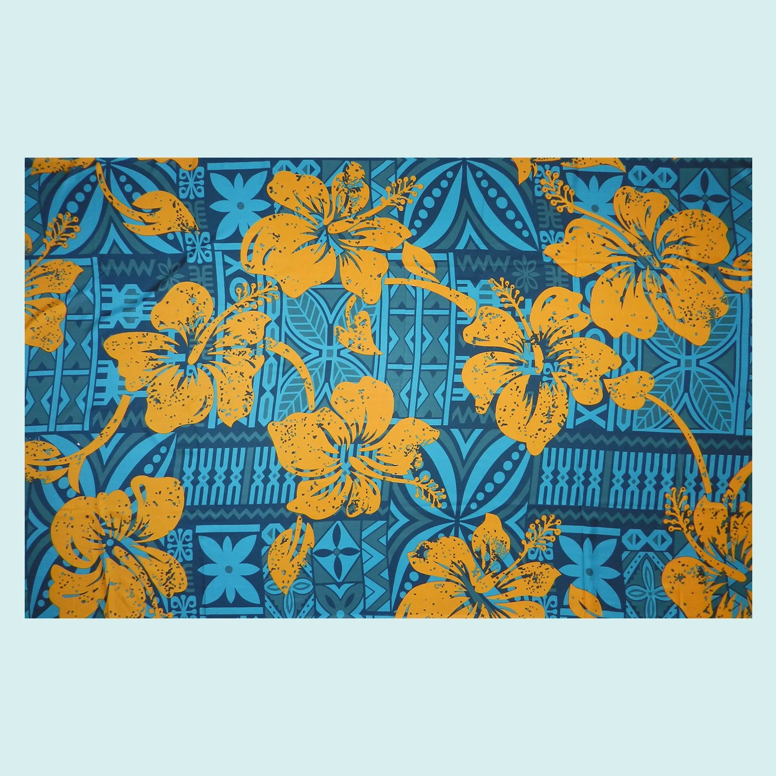 Paréo turquoise hibiscus marron || PAV035