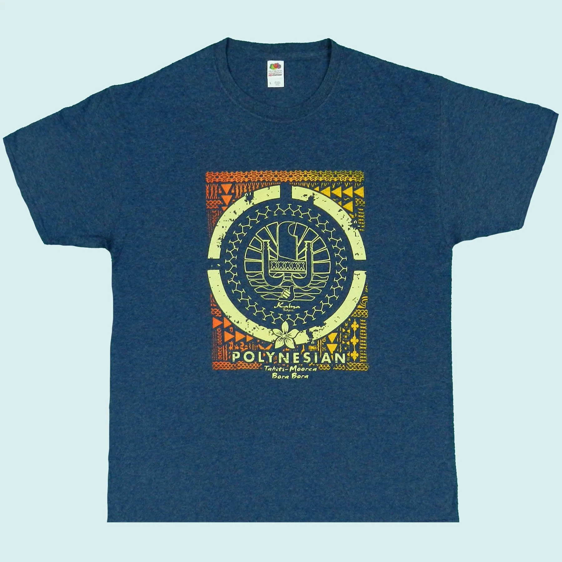 Tee shirt bleu chiné tapa et drapeau || TMC078