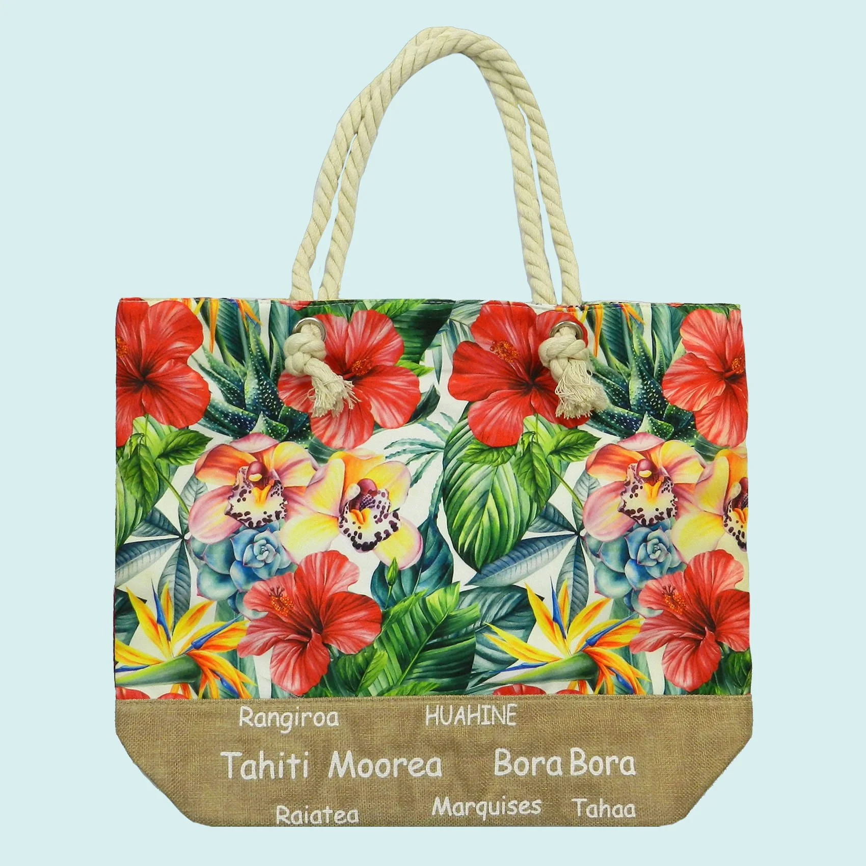 Sac toile tropical blanc || SAC002