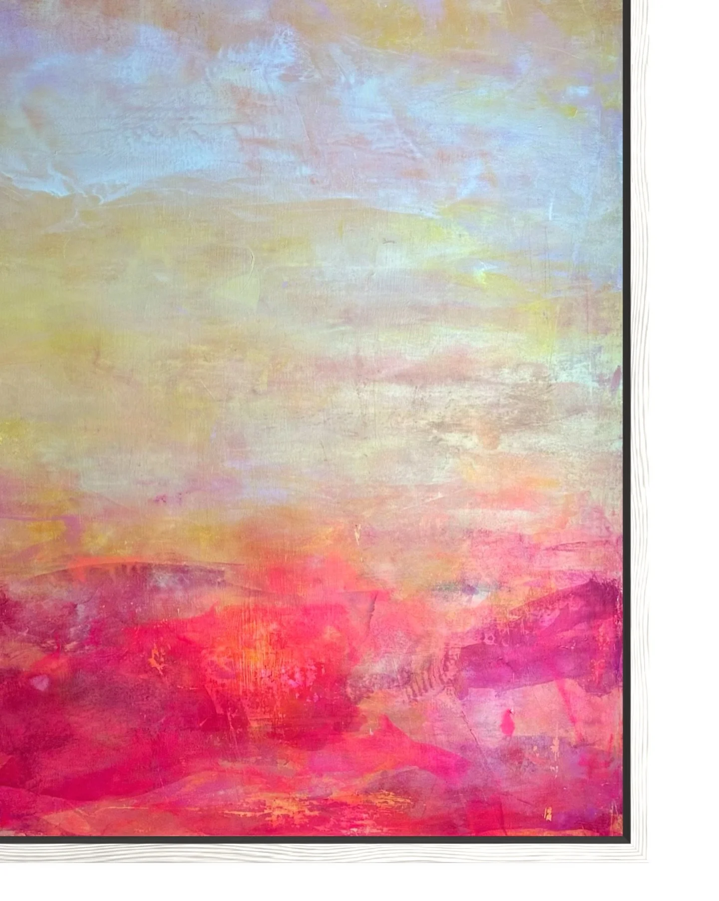&lsquo;Glow&rsquo;
100 &times; 100cm

A sneaky corner of my biggest painting yet - bright, pink, and full of warmth.

For me, this one holds the hazy joy of a summer&rsquo;s day well spent. That balmy, slightly blurred feeling you wish you could bott
