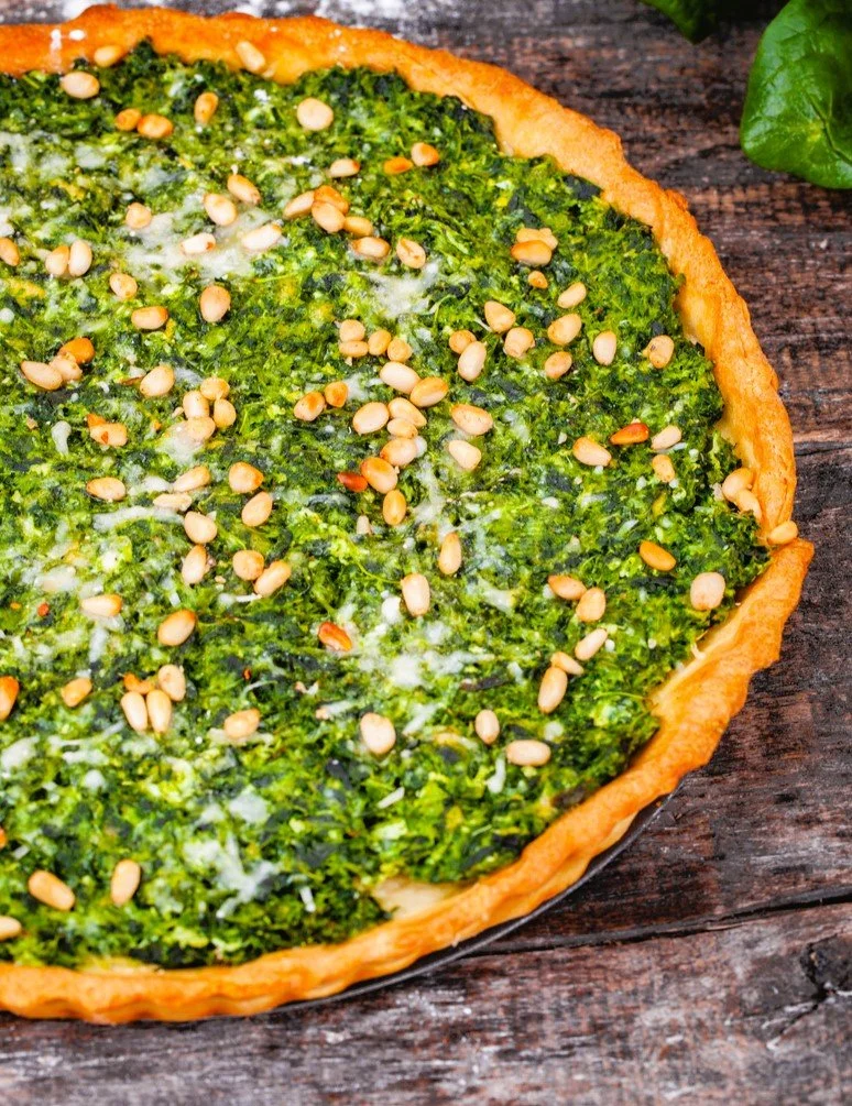 Spinach, pine nut and parmesan tart