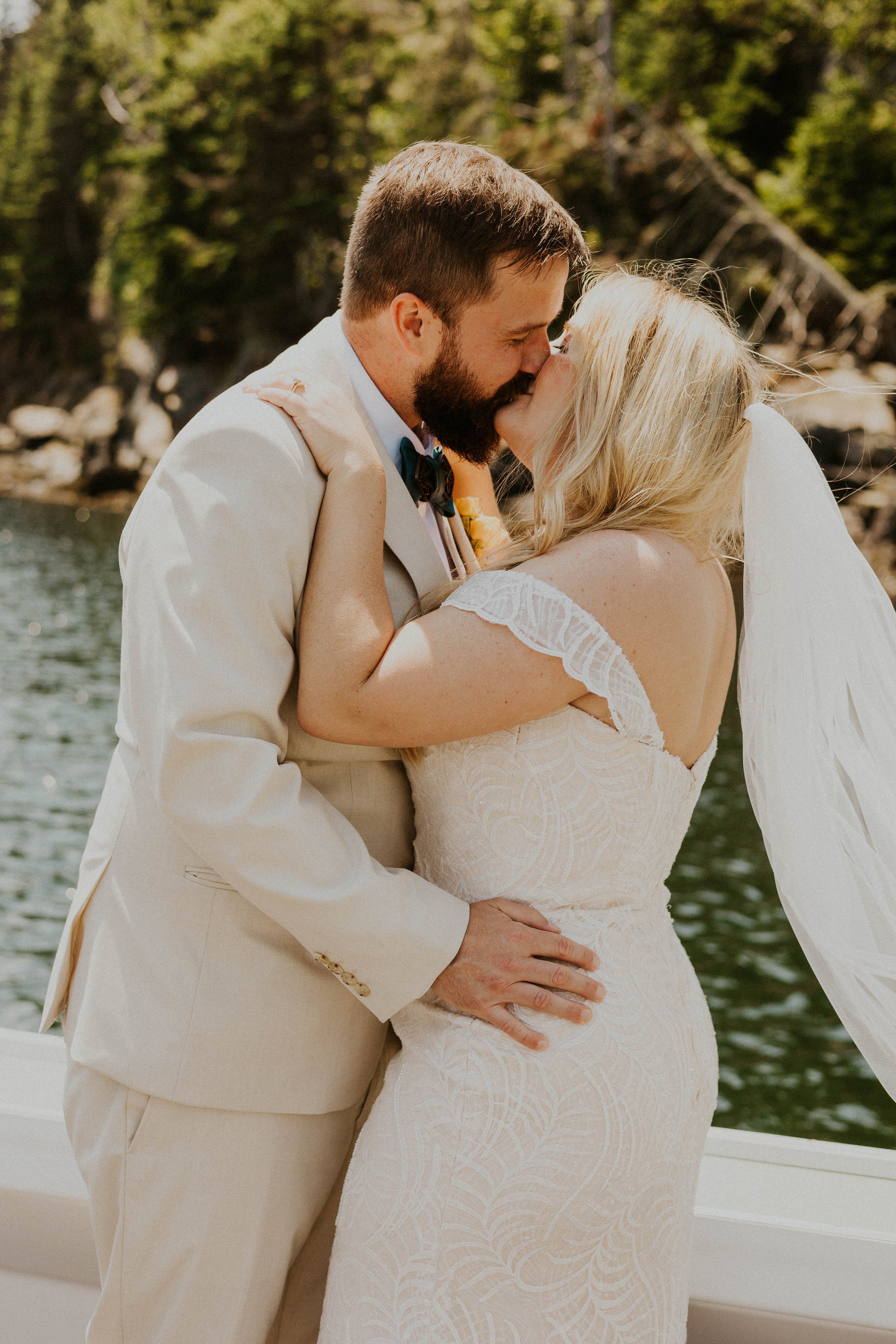 Bride and groom kissing