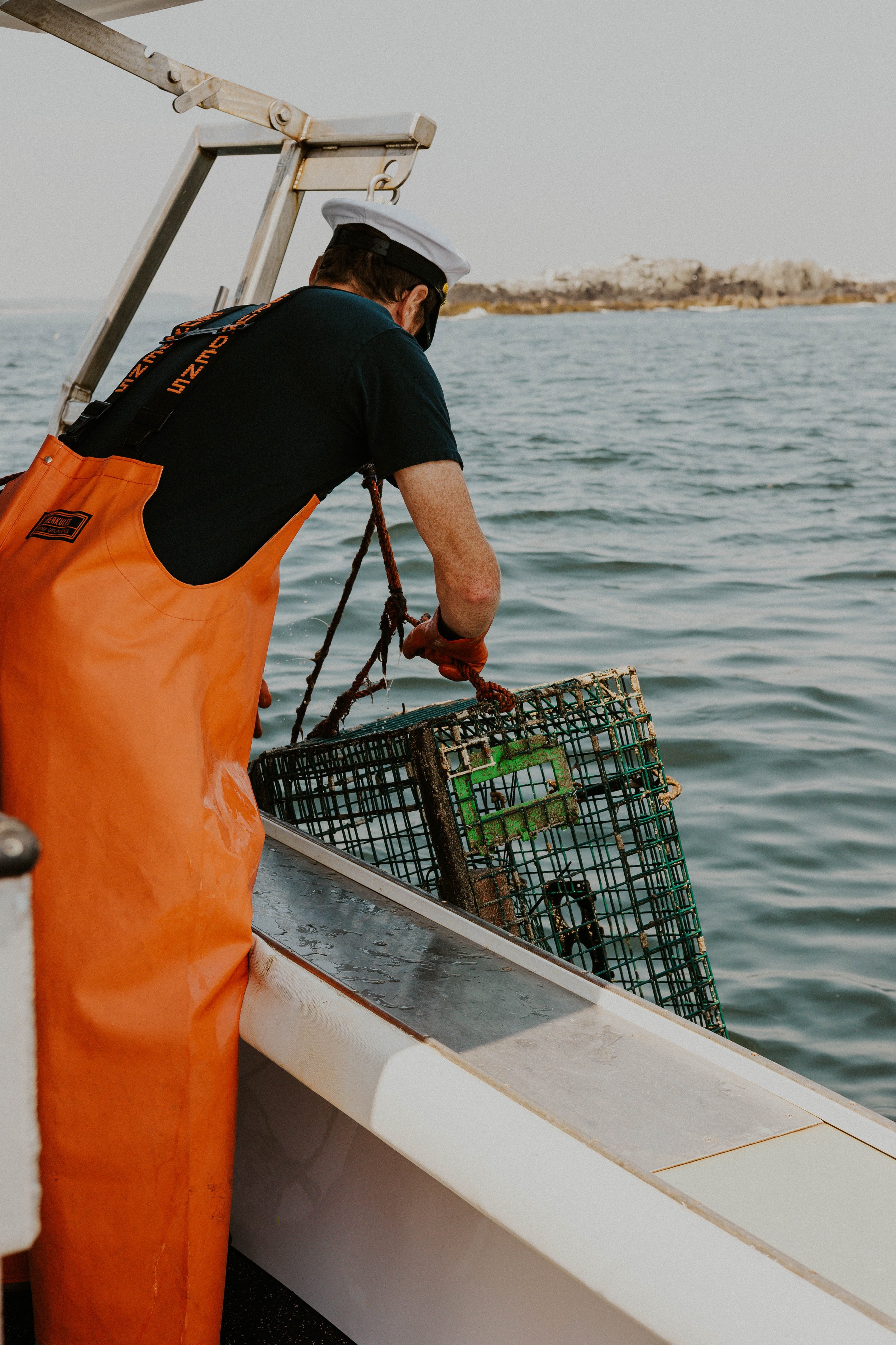 Ethan hauling trap for lobster dinner
