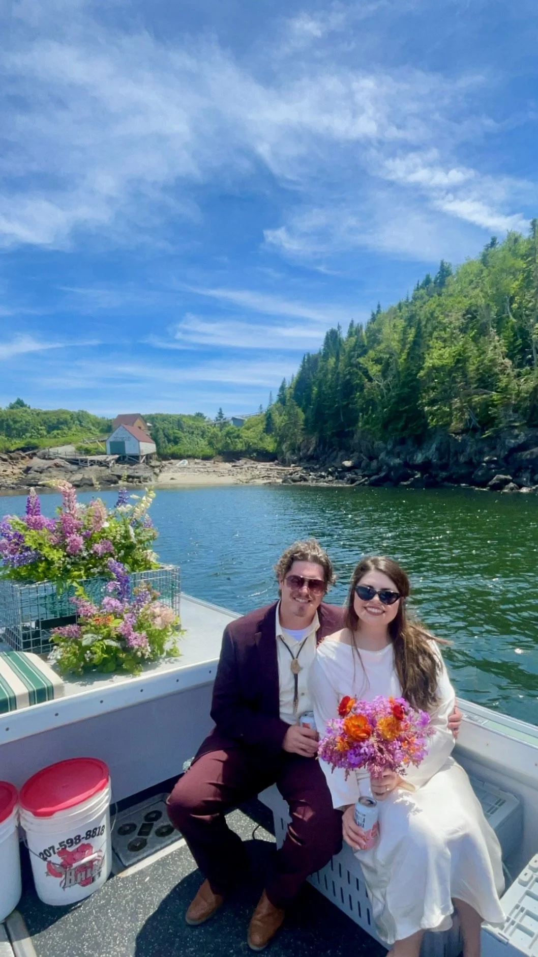 joyful wedding celebration during coastal Maine elopement