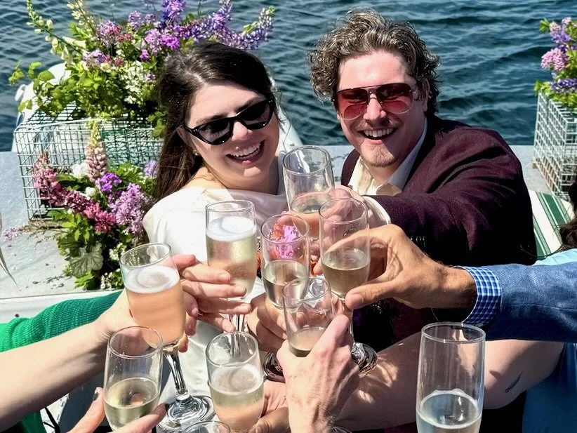champagne toast on the boat