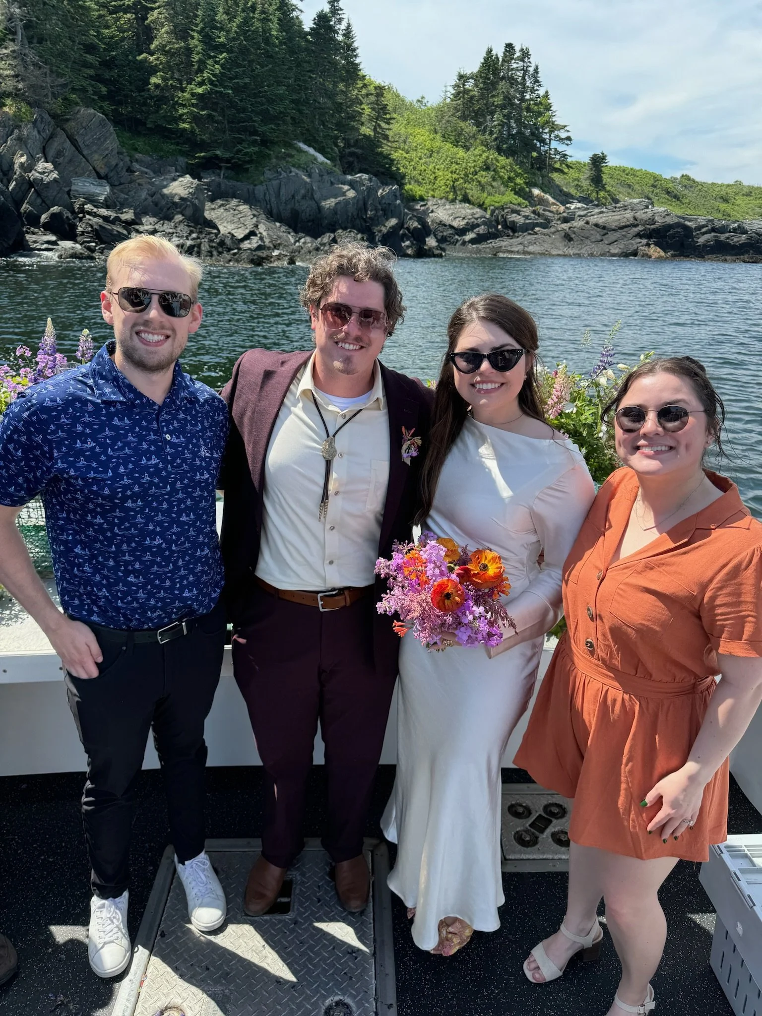 candid pictures with friends after intimate wedding ceremony