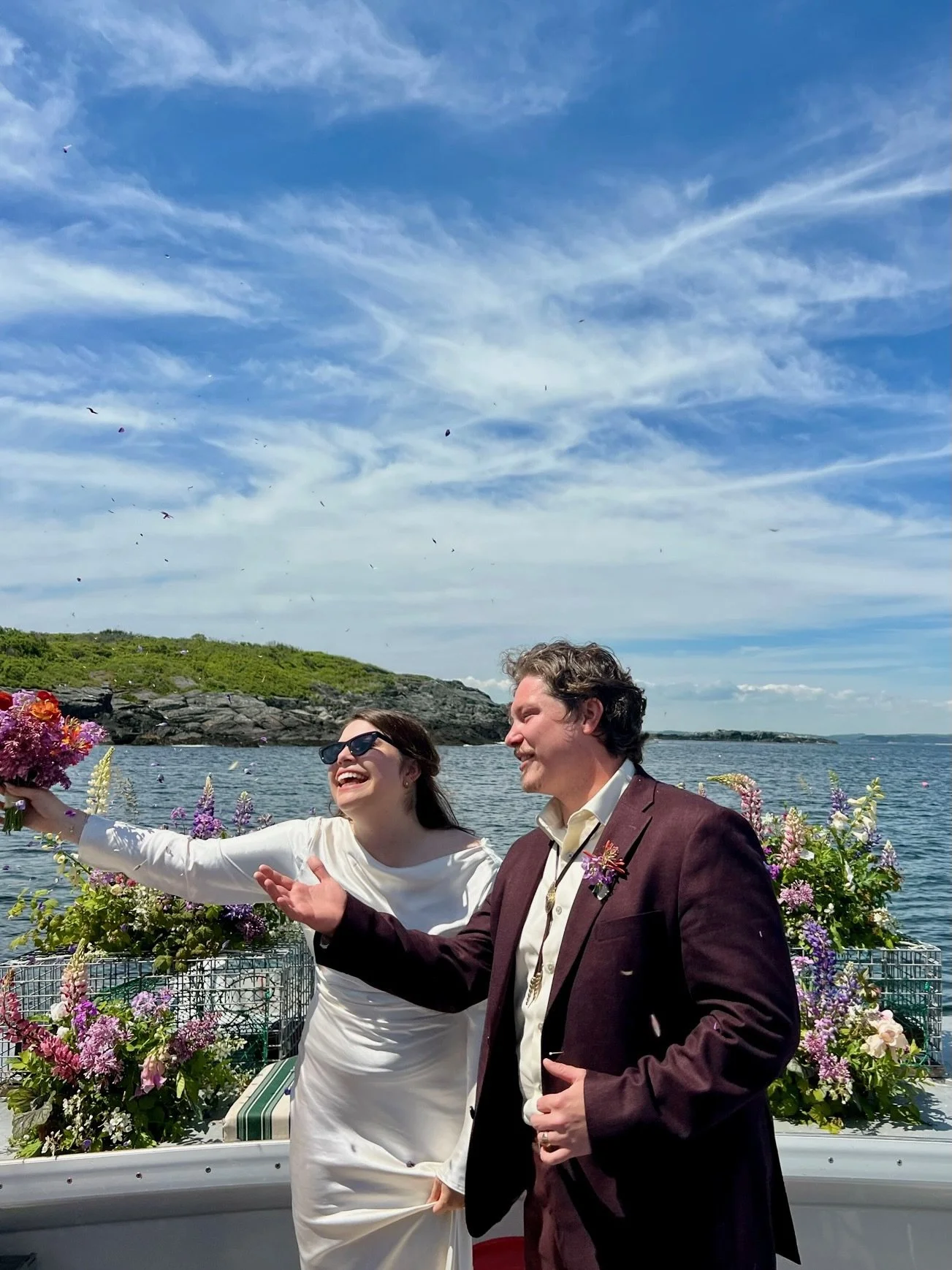 petal toss celebration after Maine elopement ceremony