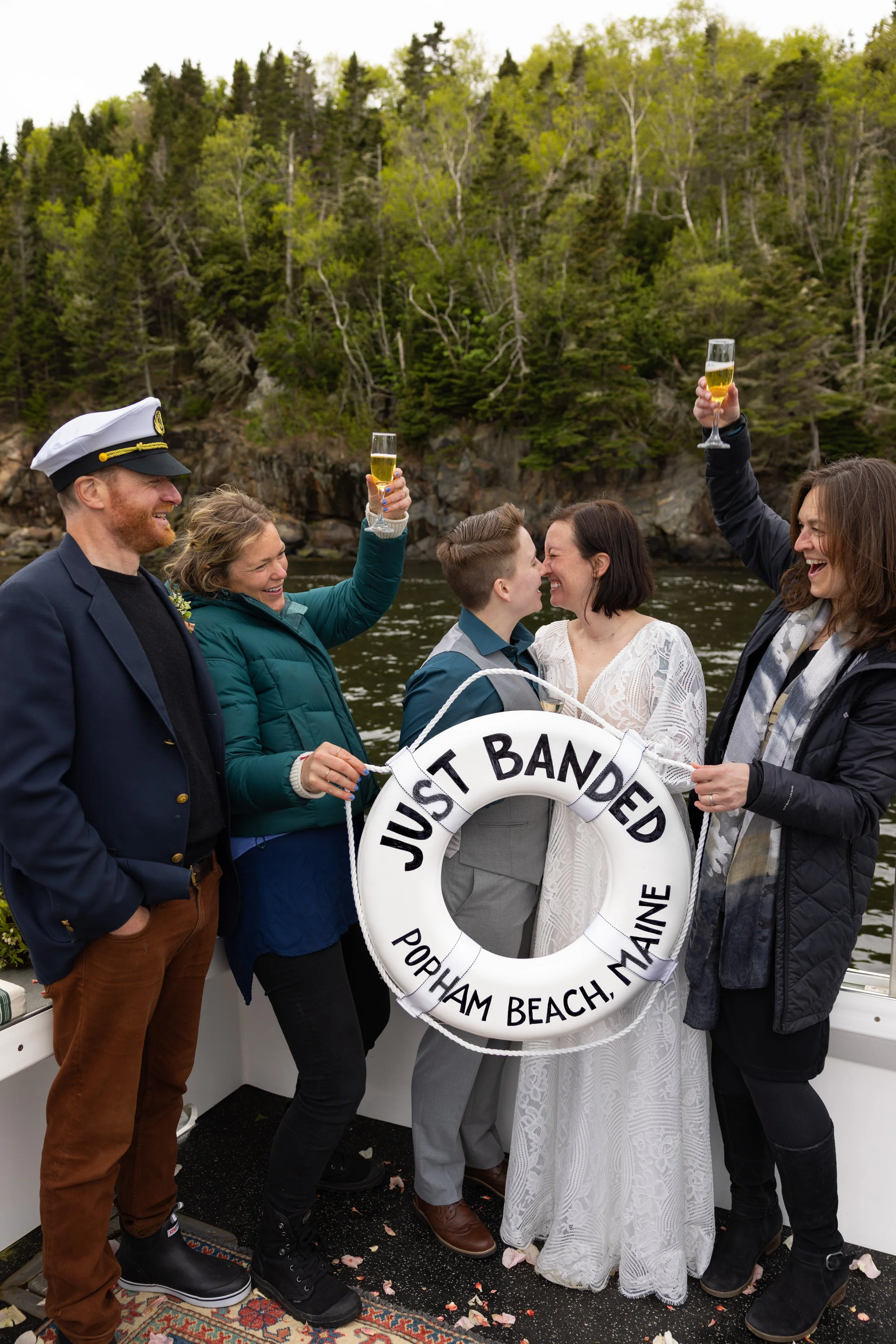 celebrating couple eloping at seguin island