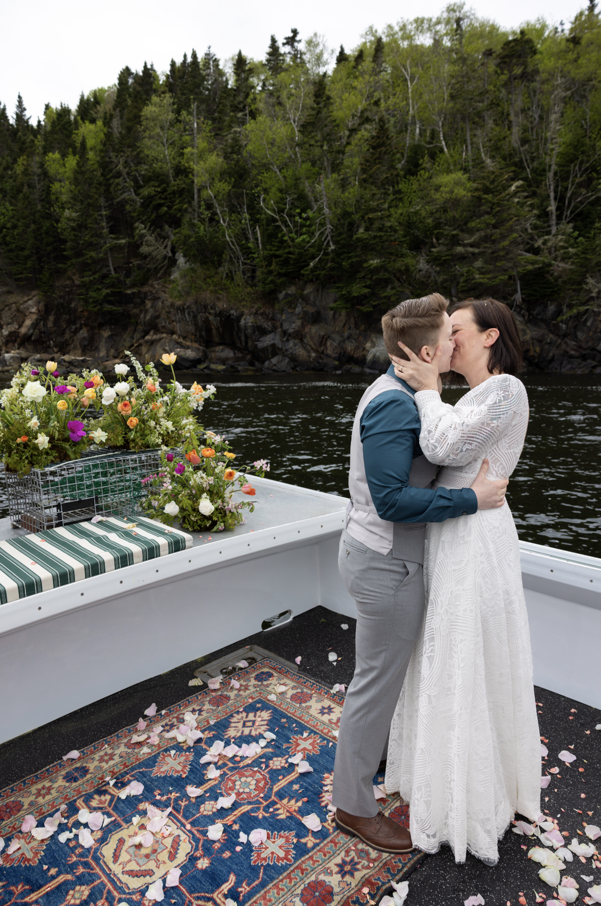 intimate Maine elopement ceremony in cove at Seguin Island cove