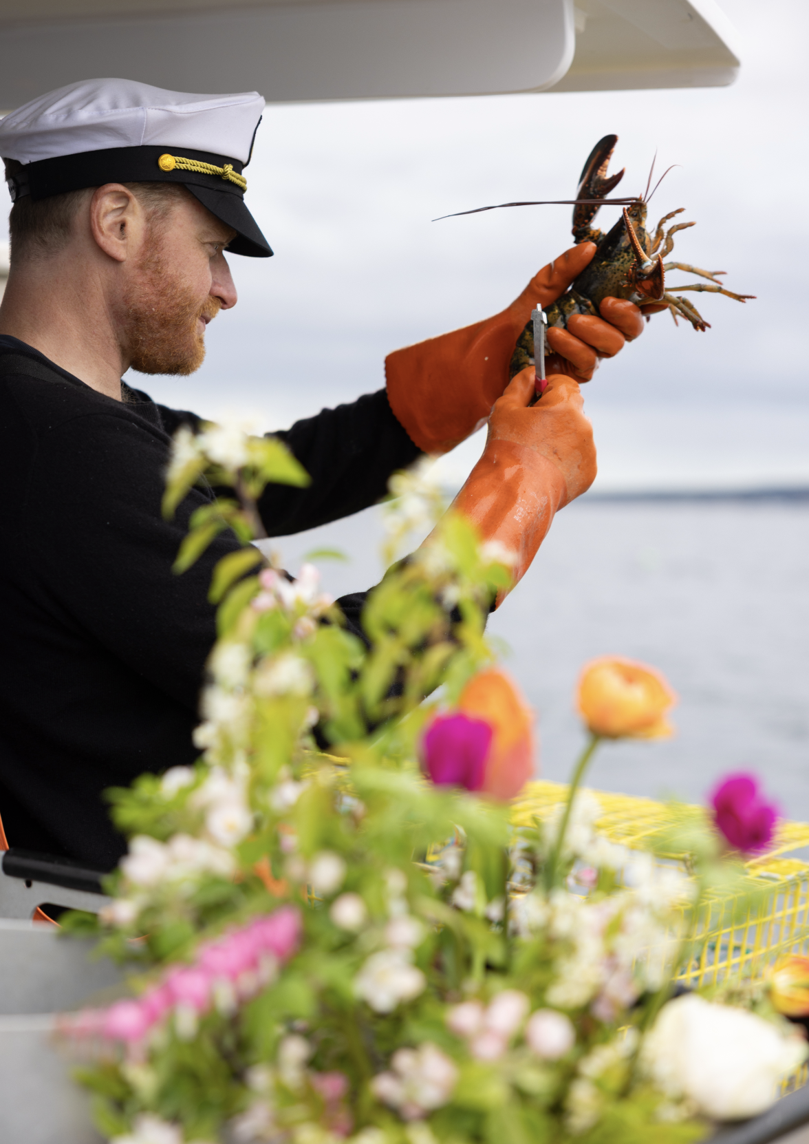 wedding flowers on maine lobster charter boat