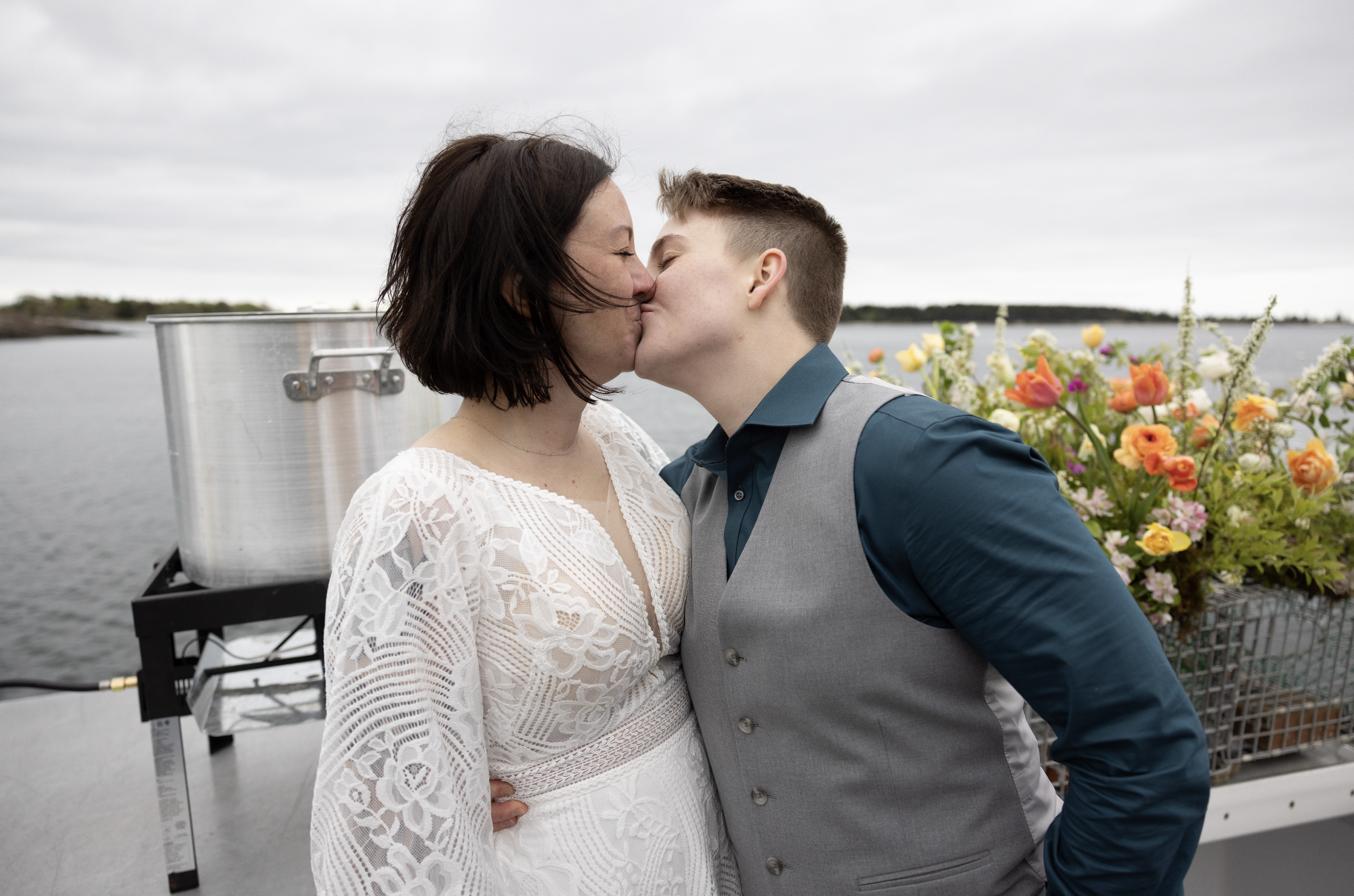 Maine wedding on a cold day on the water