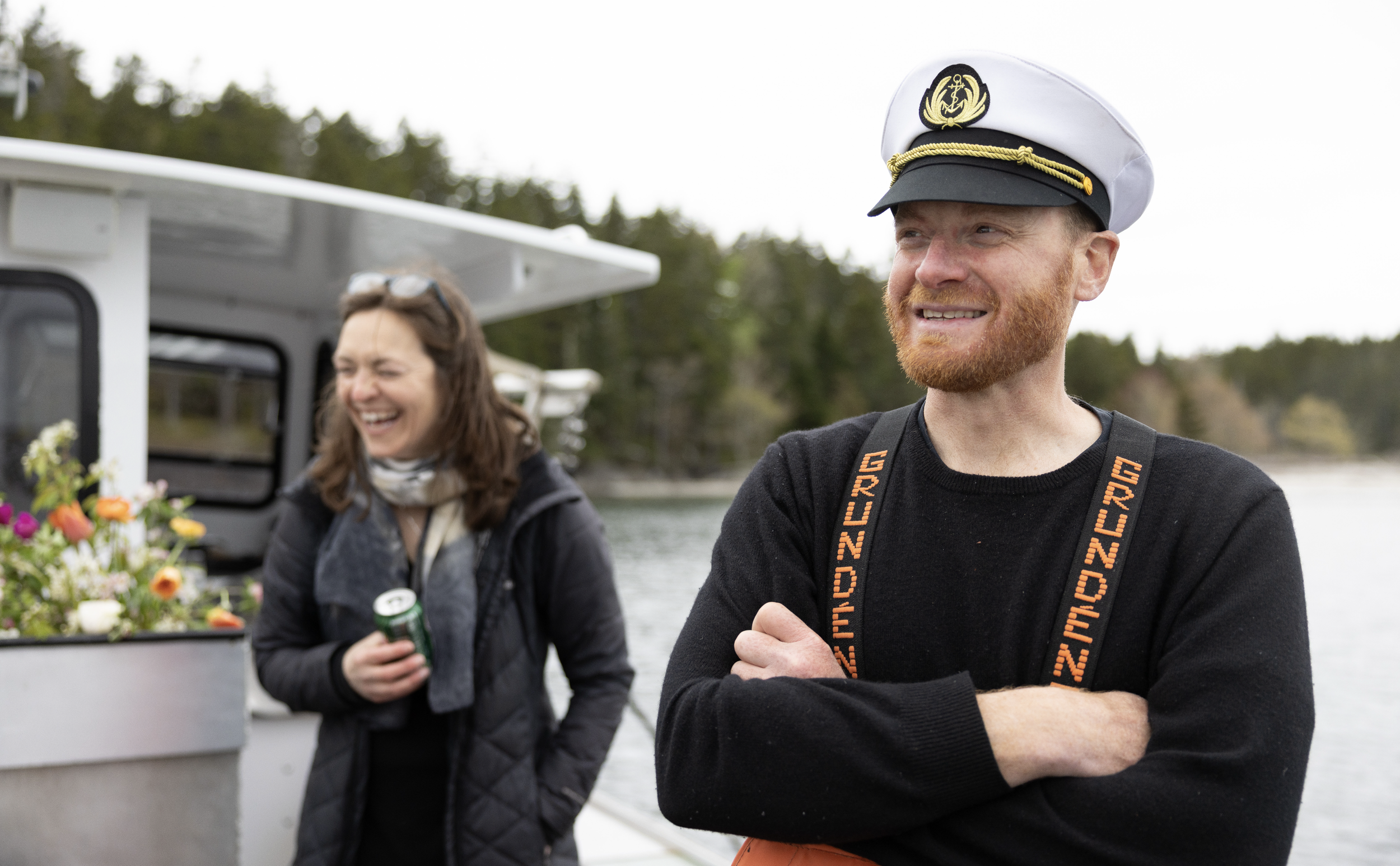 charter boat crew laughing, micro wedding