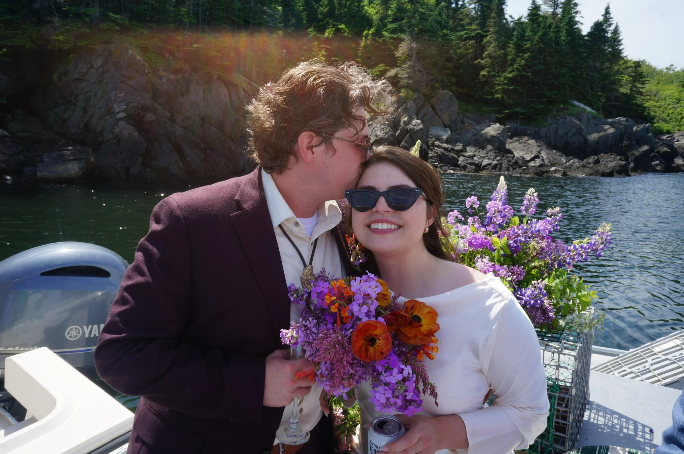Seguin Island Maine elopement ceremony on boat