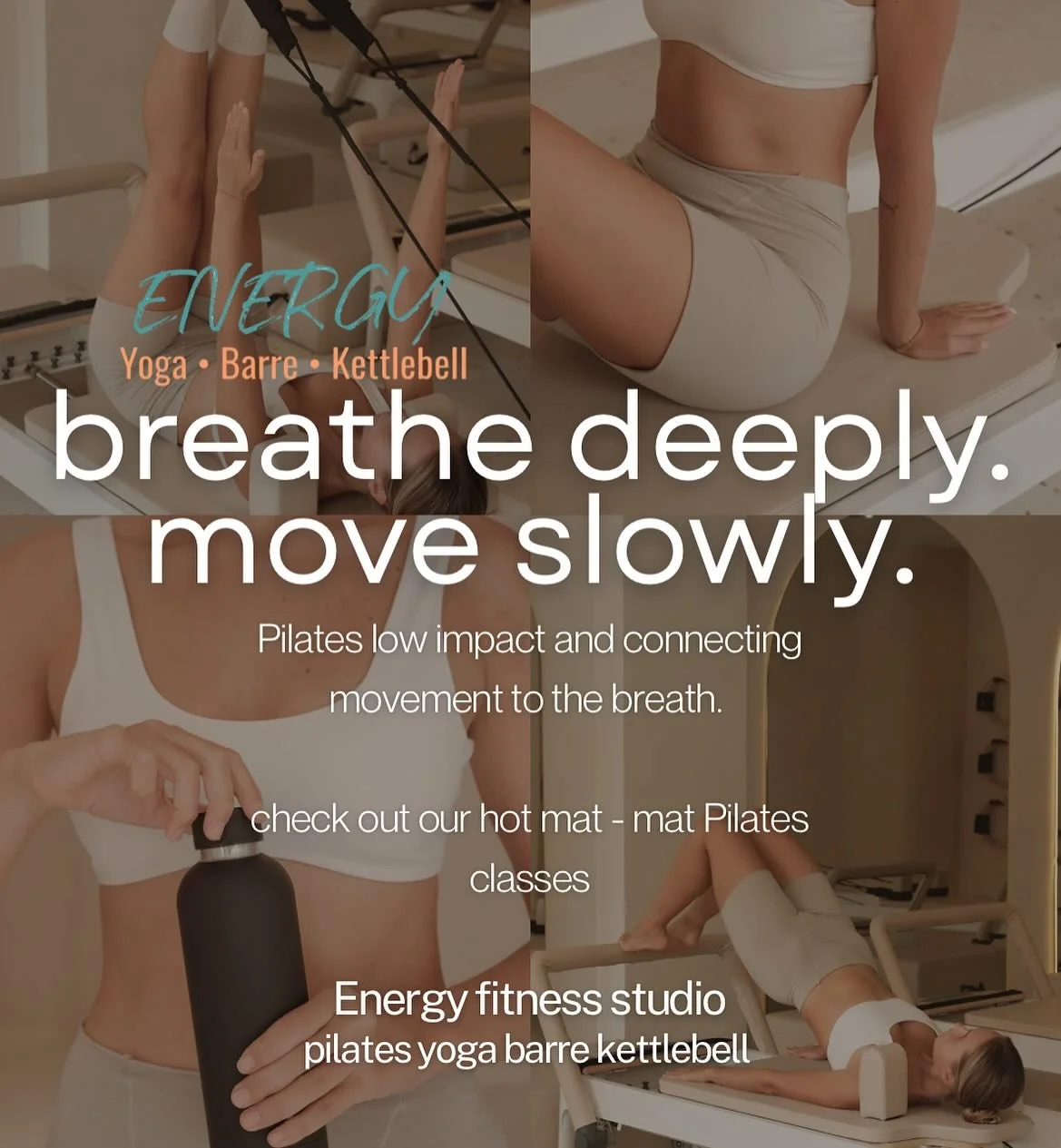 Hot Mat Pilates + Mat Pilates ❤️&zwj;🔥

Low impact, focused on breath connection to movement and strengthening the body to intentional feel good movements. 

Warning- Might leave class feeling born again 🤣❤️&zwj;🔥💕