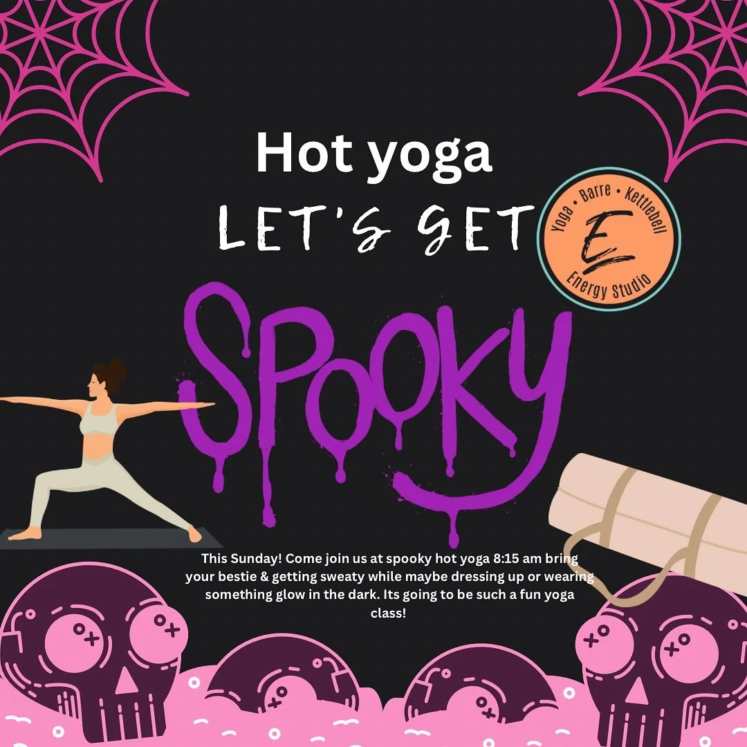 This Sunday come join spooky Hot Yoga 🧘&zwj;♀️ 🔥✨

Let&rsquo;s be real it&rsquo;s going to be fun + sweaty! 
Wear your glow in the dark for the black lights or a costume that you don&rsquo;t mind sweating in maybe some cute ears would work ! 

Will