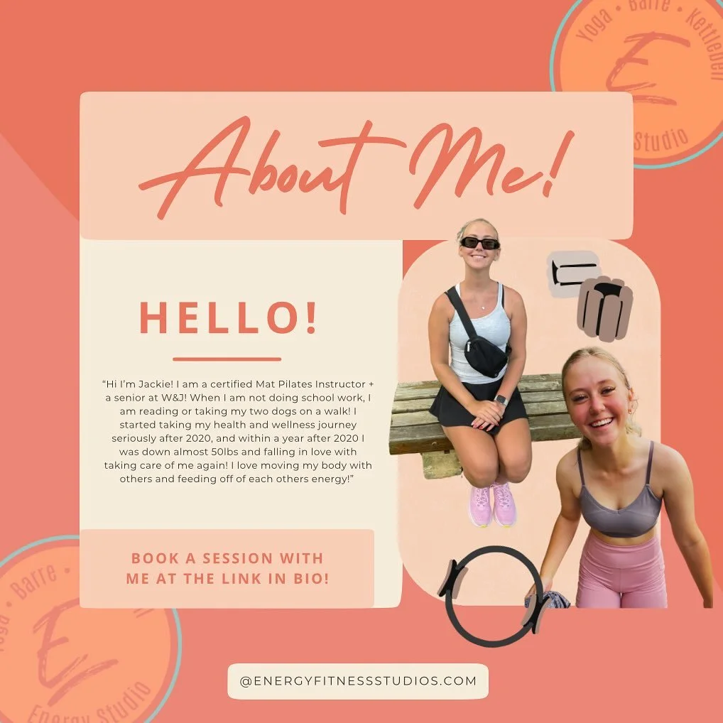 ✨Meet One of our Pilates Instructor Jackie!

&ldquo;Hi I&rsquo;m Jackie! I am a certified Mat Pilates Instructor + a senior at W&amp;J! When I am not doing school work, I| am reading or taking my two dogs on a walk! I started taking my health and wel