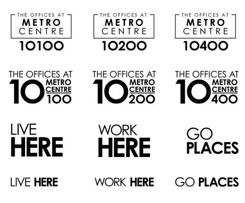 Conceptual branding designs for addresses and taglines for Metro Centre at Owings Mills