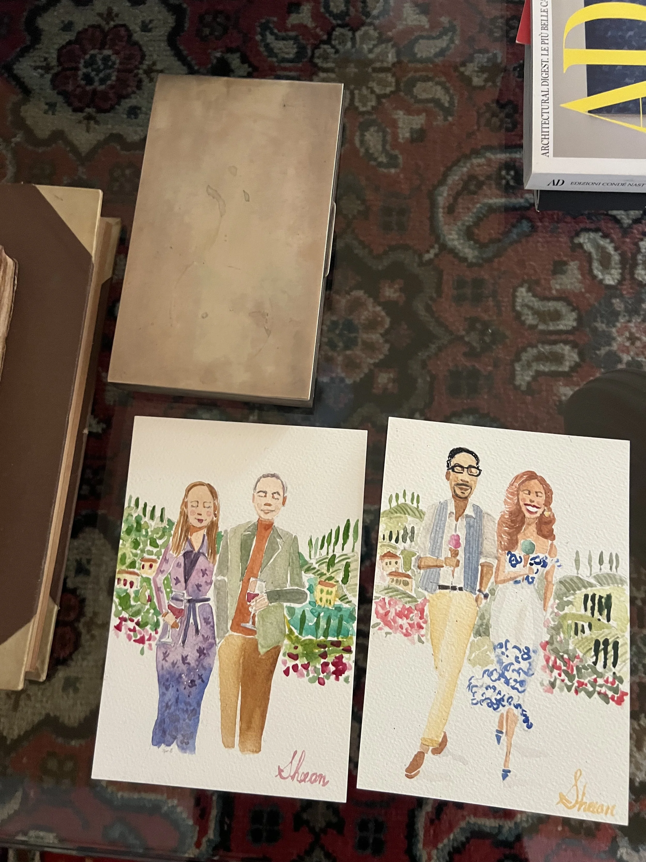 Hand-painted watercolor souvenirs of Florence created live for a luxury traveler.