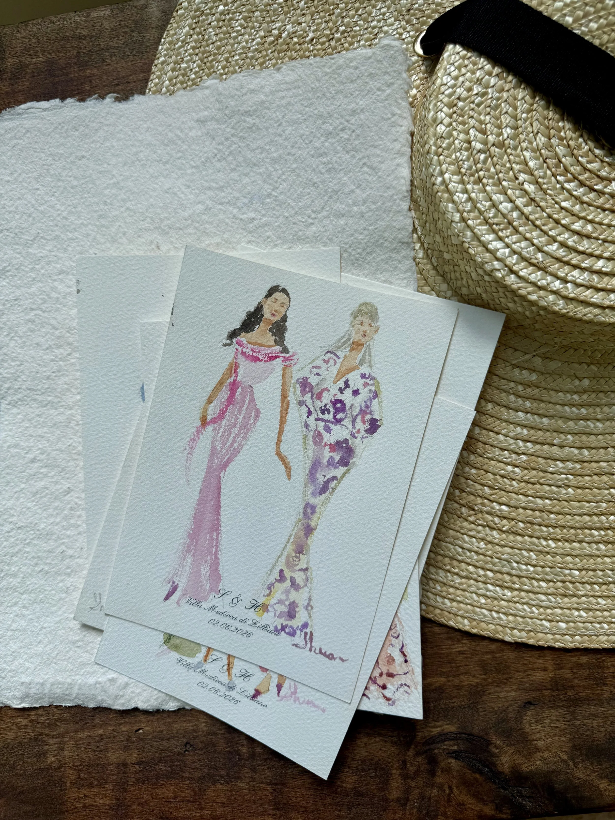 An italy live wedding portrait watercolor painting 