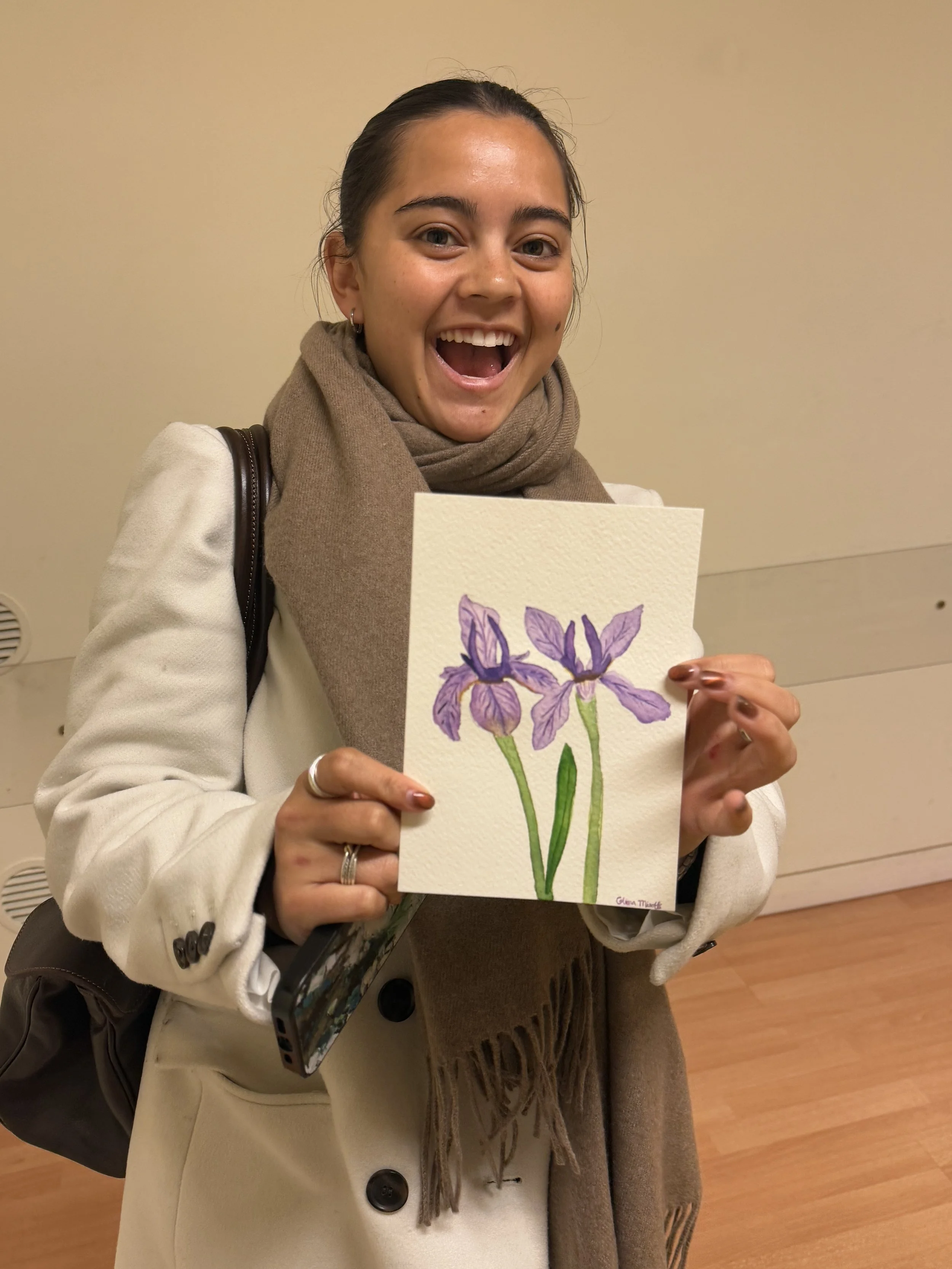 Artistic study of a Tuscan irises painted in soft watercolor washes during a painting experience in Florence, Italy