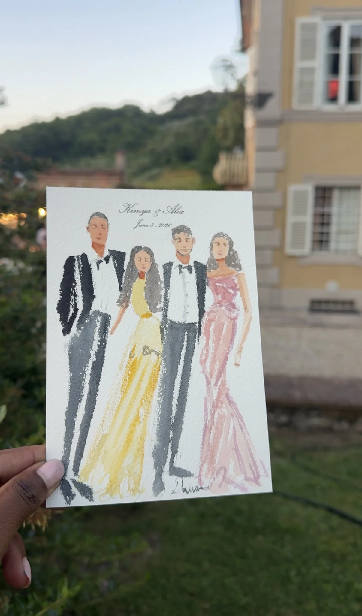 An italy live wedding portrait watercolor painting 