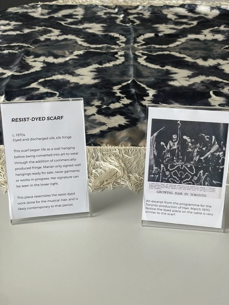 An example of the labels I made, and a little picture from the Hair programme showing similar textiles.