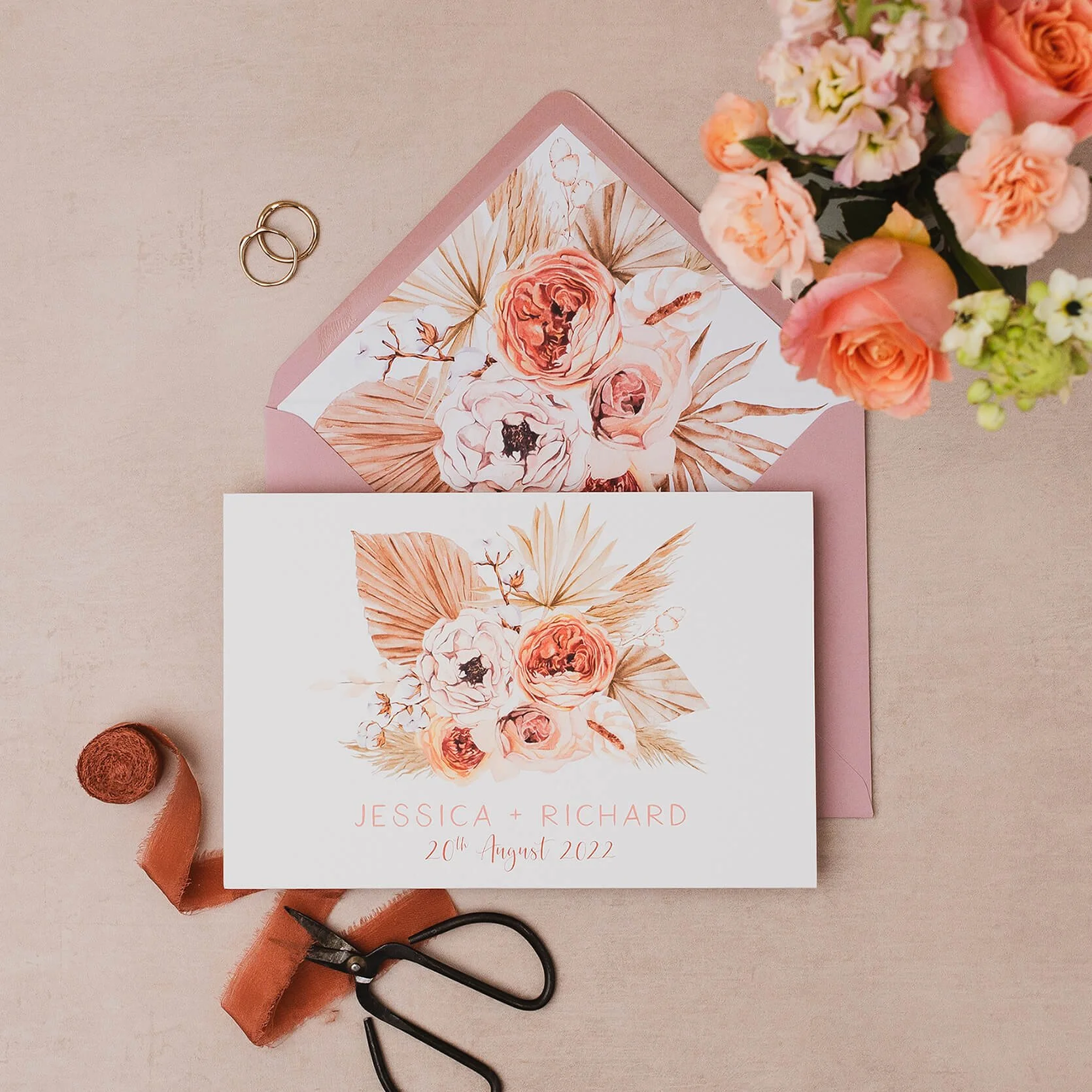 Pampas Concertina Wedding Invitation Sample