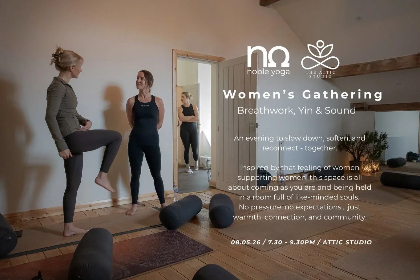 Join us for a special Women&rsquo;s Gathering event! 🧘&zwj;♀️

We&rsquo;ll begin with a product demonstration from Noble Yoga, a herbal tea and time to chat which will lead into gentle breathwork to help you land in your body and release the noise o