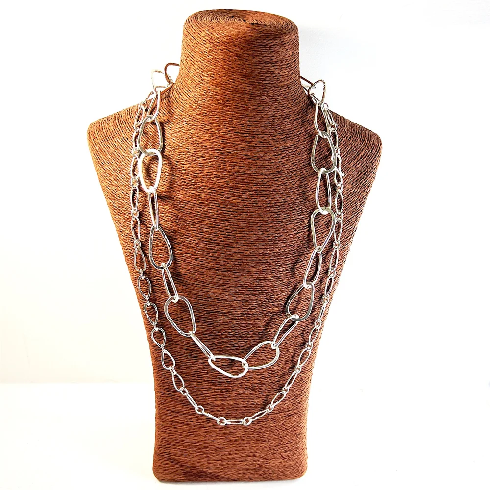 Small 28” Hammered Teardrop Link Necklace — Jaspr Cragg Jewelry