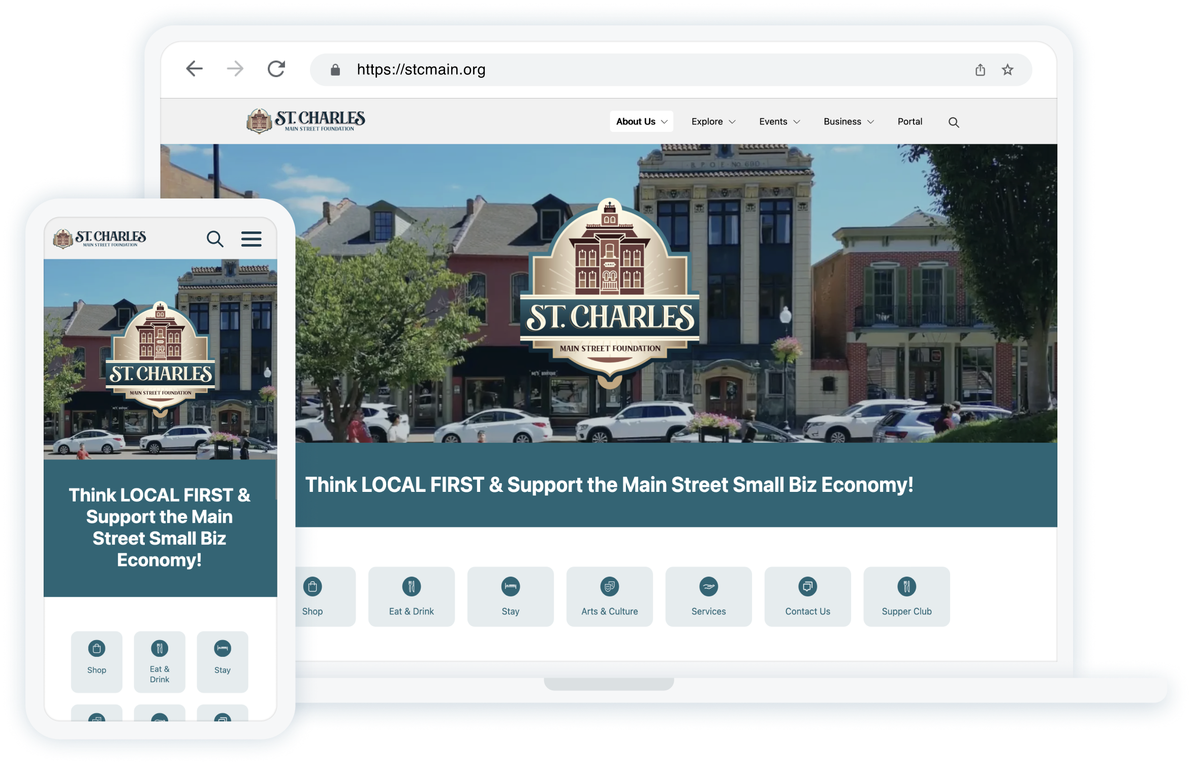 STC Main's website mocked up inside a laptop and phone