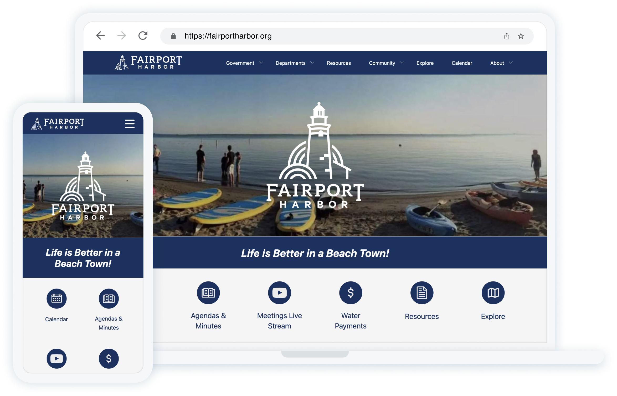 Fairprt Harbor laptop and phone device mockup