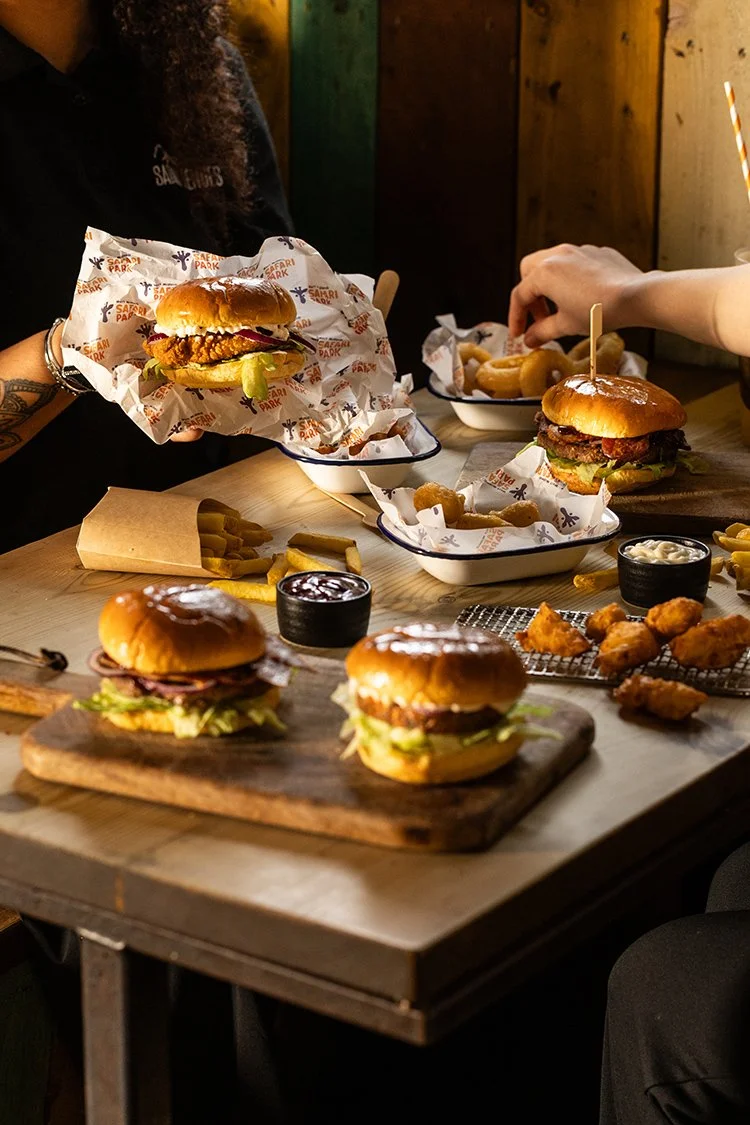 Full table of food at The West Midlands Safari Park.