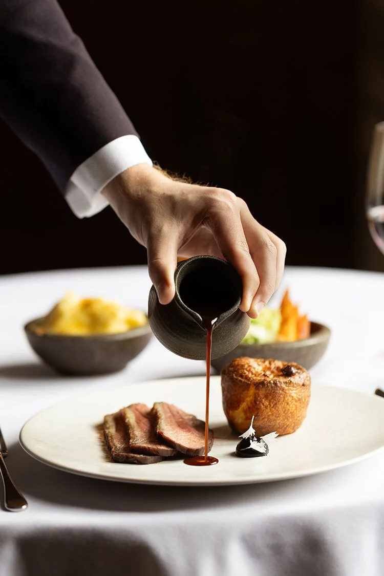 Food Photography pouring shot at Mallory Court