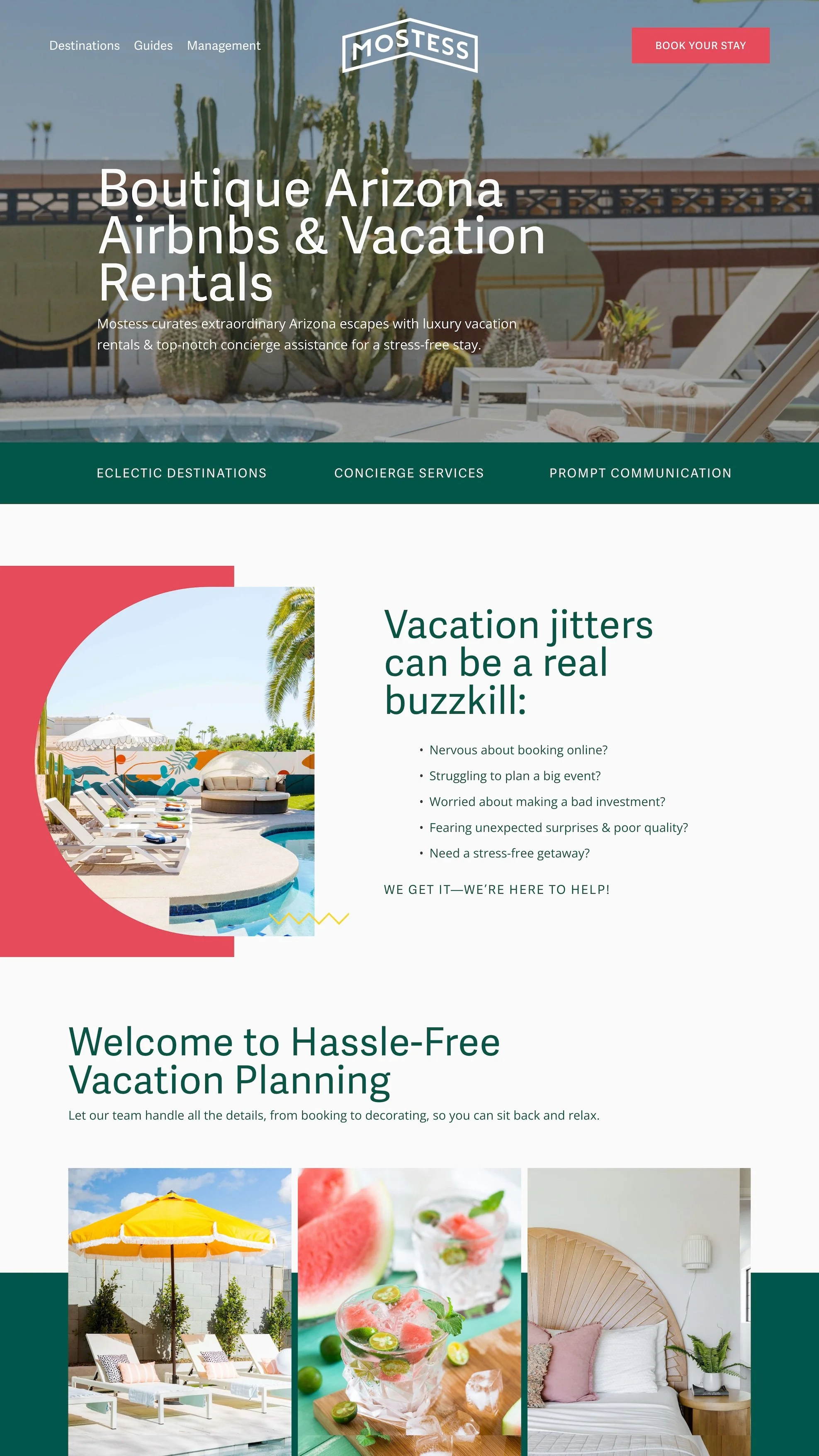 Mostess homepage has a modern magazine design colors inspired by a prickly pear margarita