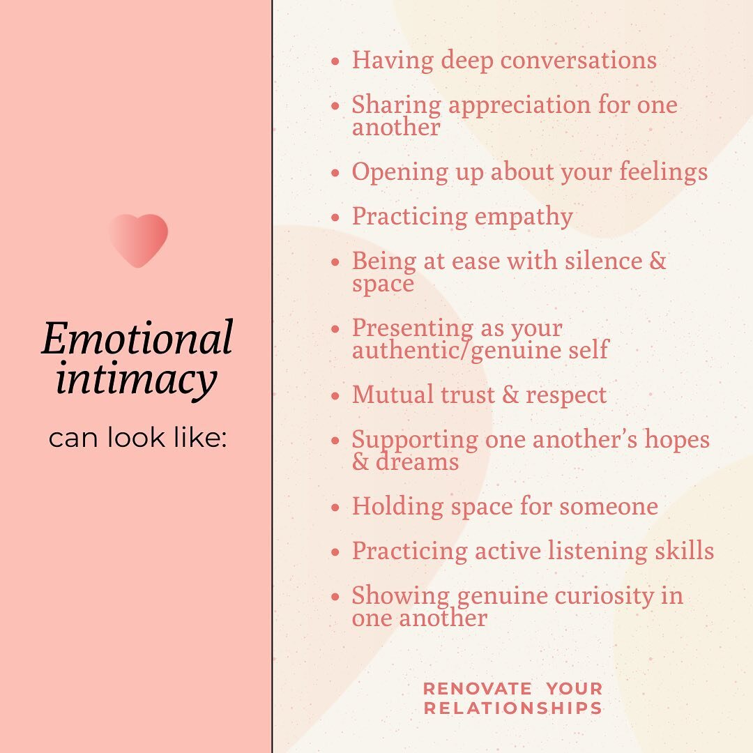 We all want more emotional intimacy in our relationships, am I right?! 👏

So today I&rsquo;m delivering several examples of what that can look like.&nbsp;

Yes, we may get caught up in a physical, spiritual, or intellectual connection with someone, 