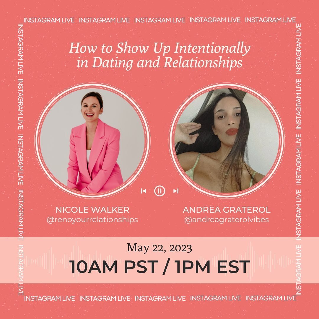 📣 Instagram Live alert! 📣

Have you ever found yourself wondering how you can lead with intention when it comes to dating and relationships? If your answer is yes, then next Monday&rsquo;s live is for you! ✨

Join me and @andreagraterolvibes as we 