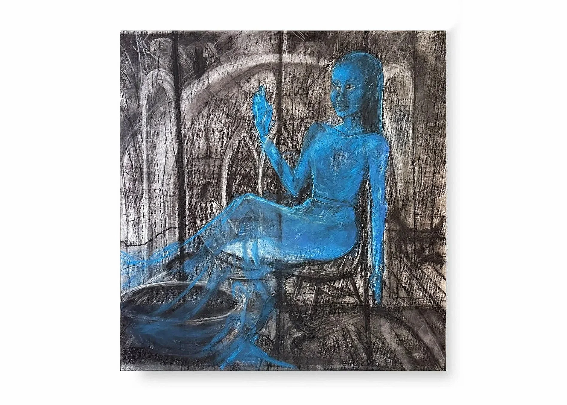 untitled, figure (blue) | 2026 | 20 x 20 in | pastel on paper