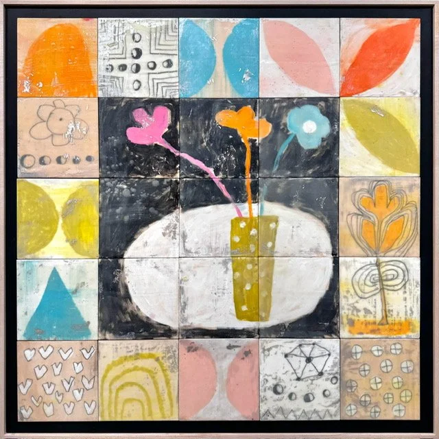 Delicate Memories 40 x 40 Encaustic on wood tiles