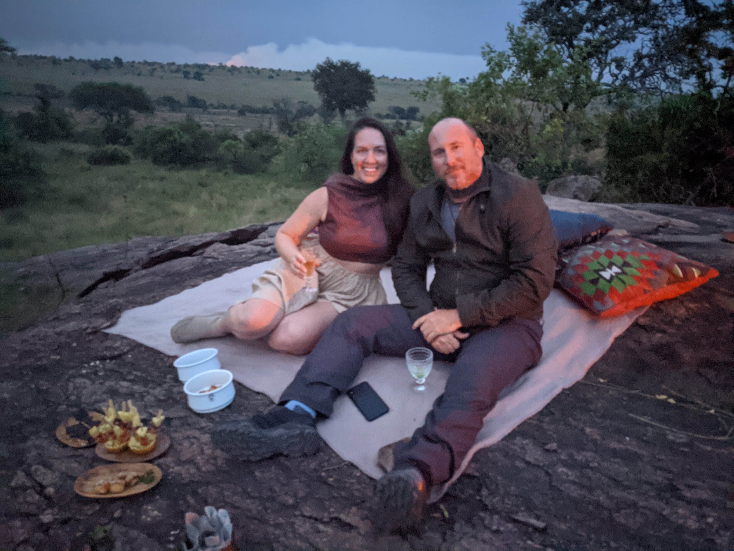  Our friends Katherine and Jamie enjoying a spectacular sundowner on a lookout point near Songa 