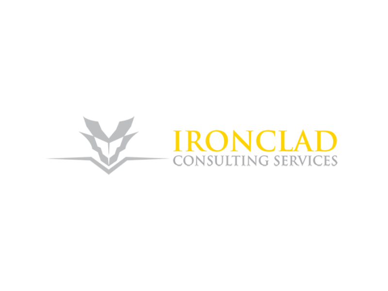 Logo for Ironclad Consulting Services featuring a gray stylized lion's head and the company name in yellow and gray text.