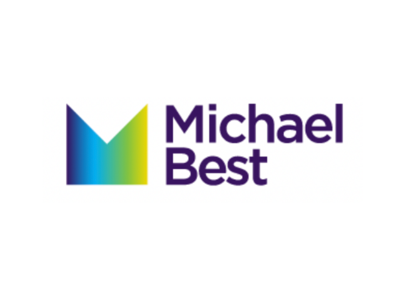 Logo featuring a stylized letter 'M' with a gradient from blue to green, next to the text 'Michael Best' in purple.