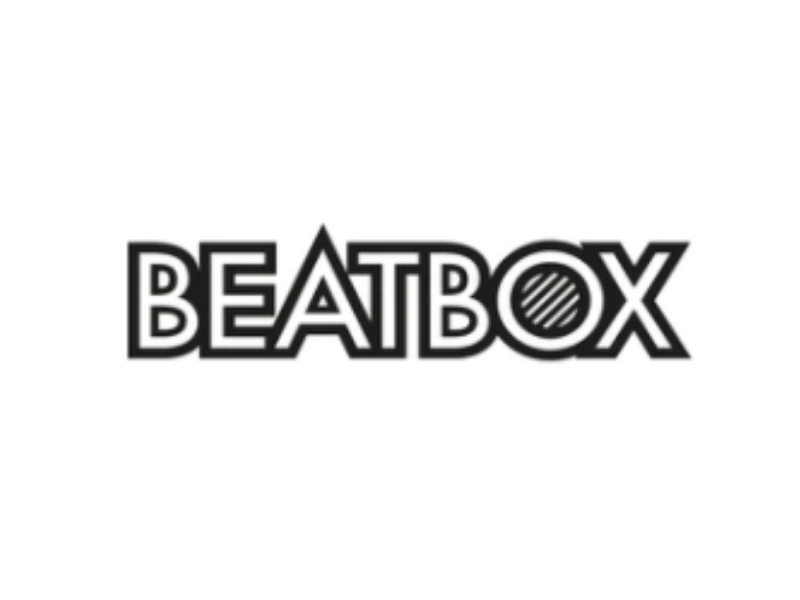 The word 'BEATBOX' in stylized black and white text with a striped circle around the letter 'O'.